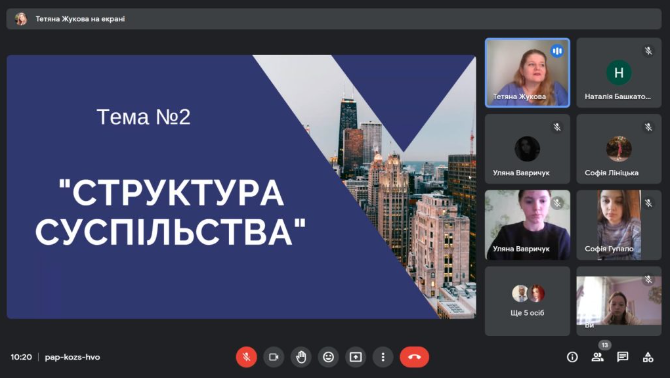 Відкрите заняття викладача Тетяни Жукової на тему “Структура суспільства”